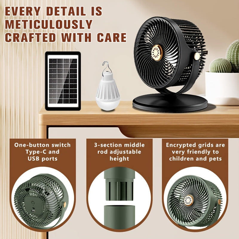 Multi-functional Fan, 2-in-1 Portable Fan, USB Rechargeable Mobile Fan, 360° Up And Down Adjustment, 5-speed Wind Adjustment, 4 Adjustable Heights, Camping Fan, Suitable for Bedroom, Outdoors, Picnic, Party, Office Back-to-school Season Holiday Gifts
