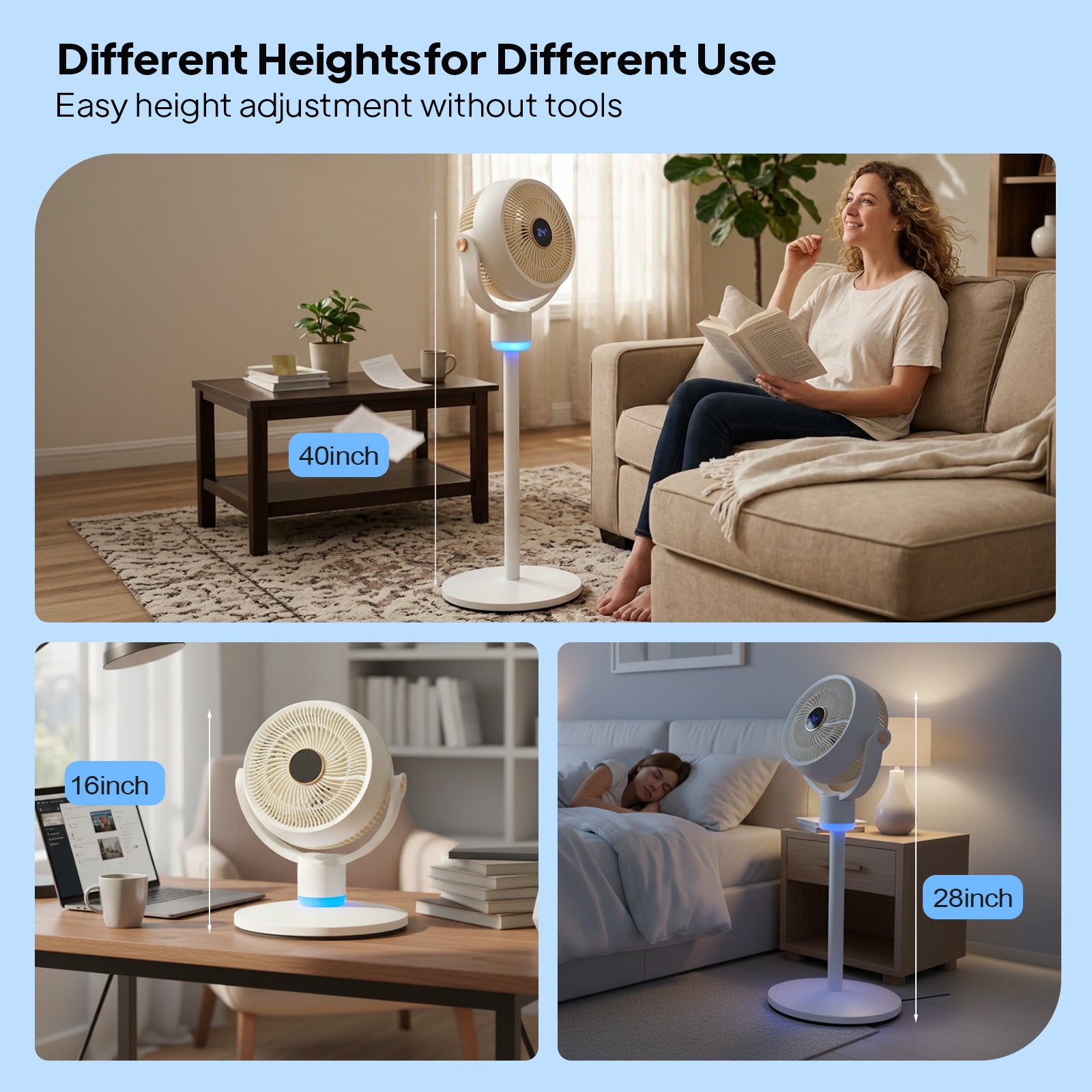 40'' Standing Fan for Bedroom, 120°+90°Omni-Directional Oscillating Fan, 3-In-1 Pedestal & Tabletop Fan with 3 Speeds, 12H Timer, Adjustable Height, Air Circulator Fan