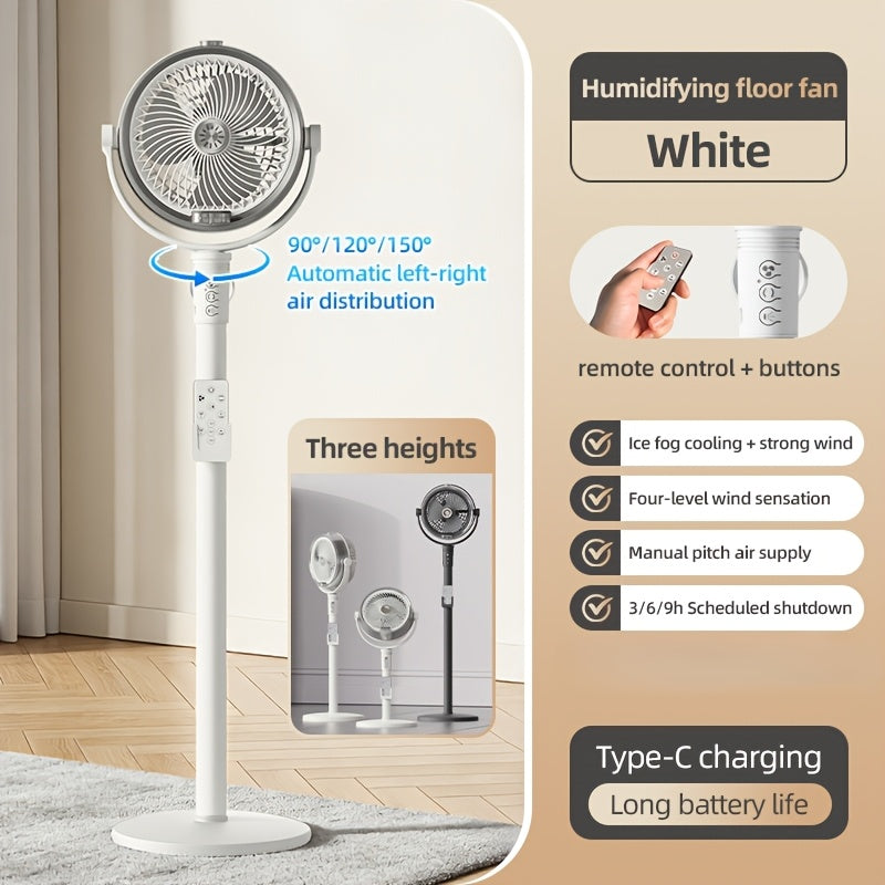 Modern 3-In-1 Humidifying Misting Floor Fan, 3-Level Height Adjustable Pedestal Fan W\u002F Remote, Auto-Oscillating Cooling Fan, 4-Speed Powerful Quiet Motor, 9H Smart Timer, Arctic Ice Mist Air Circulator for Home Bedroom Office, Sleek Design
