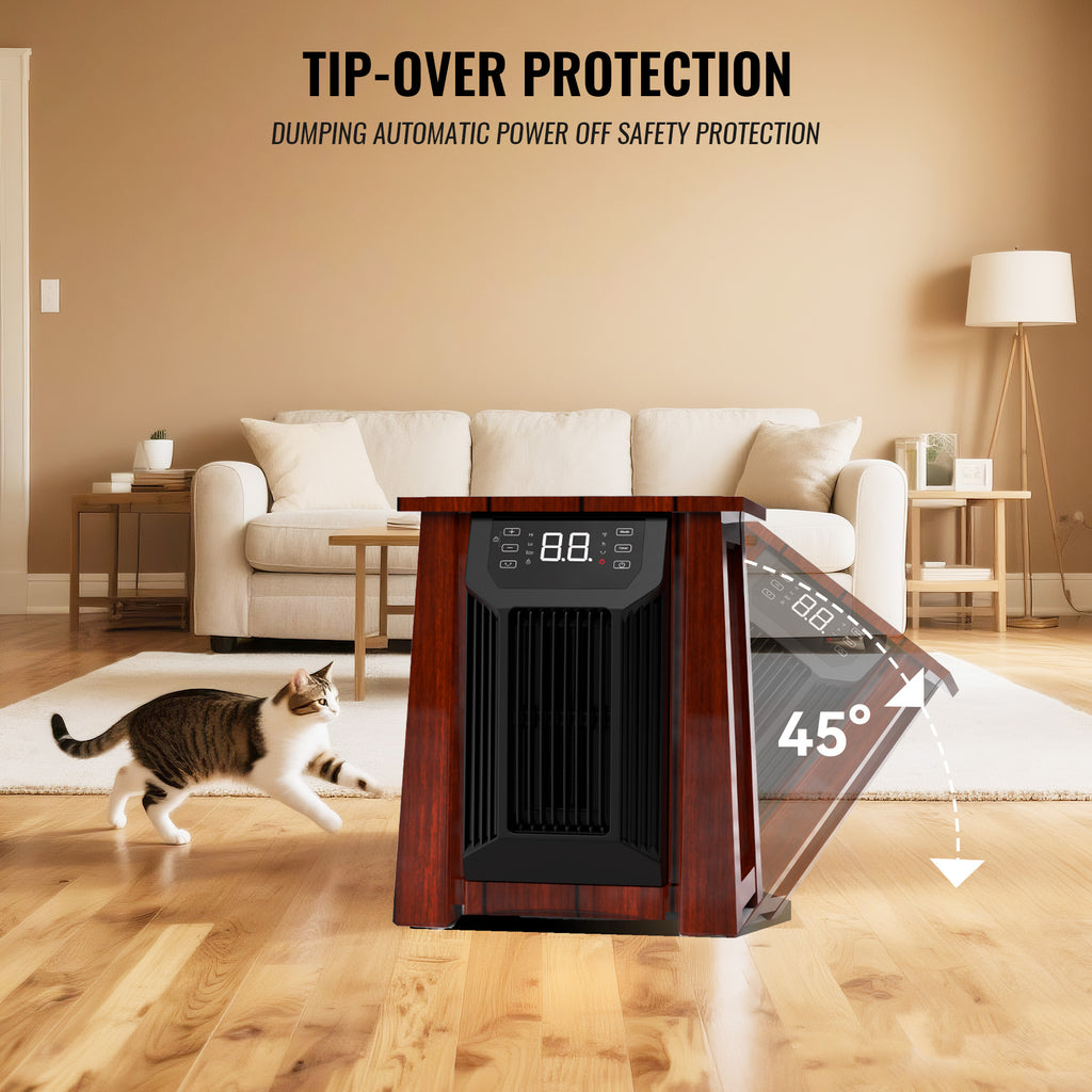 Quartz Infrared Heater with 2 USB Ports, 1500W Space Heater with Digital themostat and Tip-over Protection for Home Indoor Use