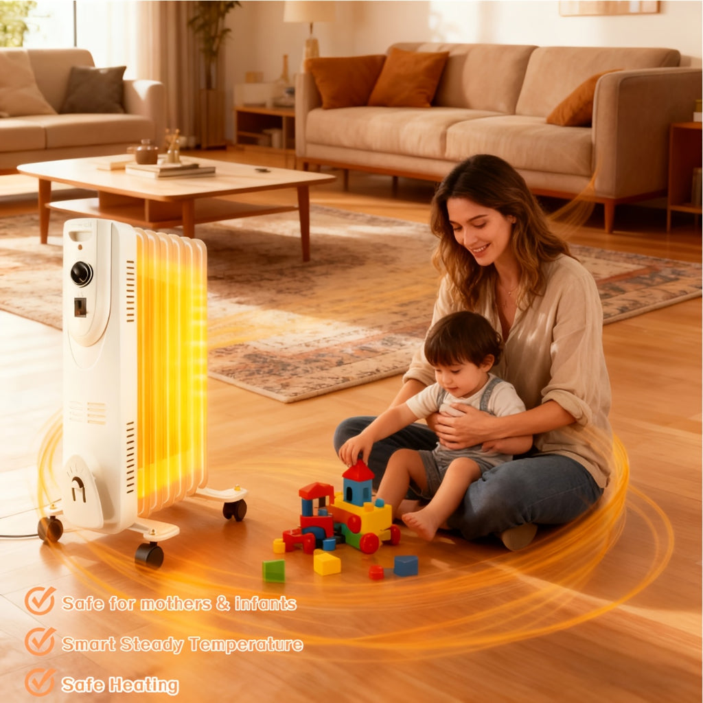 Portable Large Ceramic Oil-Filled Radiator Heater 1600W Adjustable Thermostat, Fast Heating & Constant Temperature, 24-Hour Timer, Quiet & Anti-Scald, Tip-Over & Overheat Protection, Perfect for Large Rooms, Living Rooms, Patios, Bedrooms And Offices