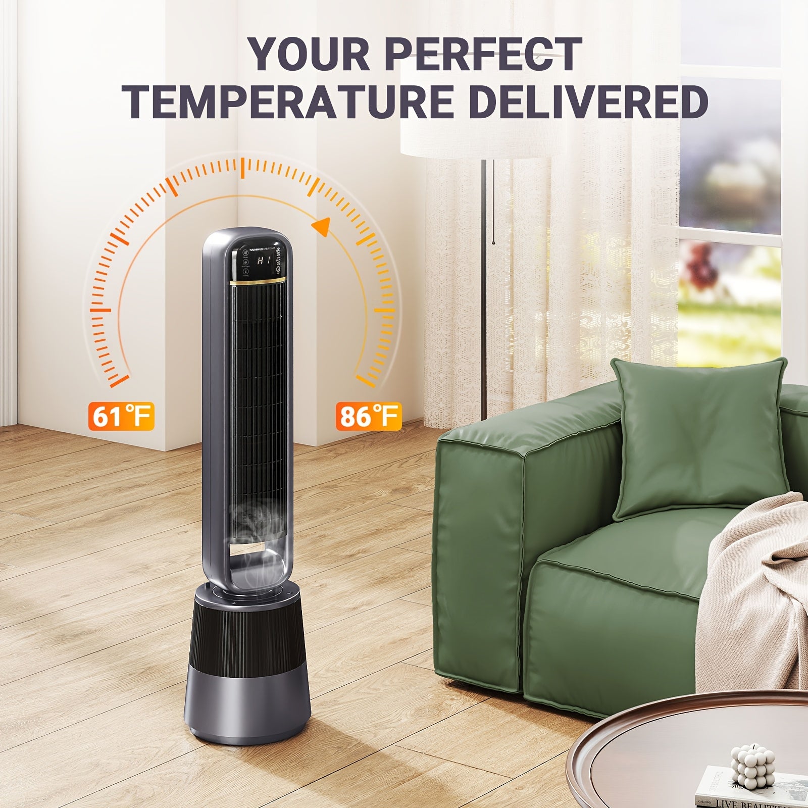 1500W PTC Tower Heater with Humidifier Function, 3D Flame Effect, Oscillating for Large Room, 12H Timer, Quiet for Bedroom, Office