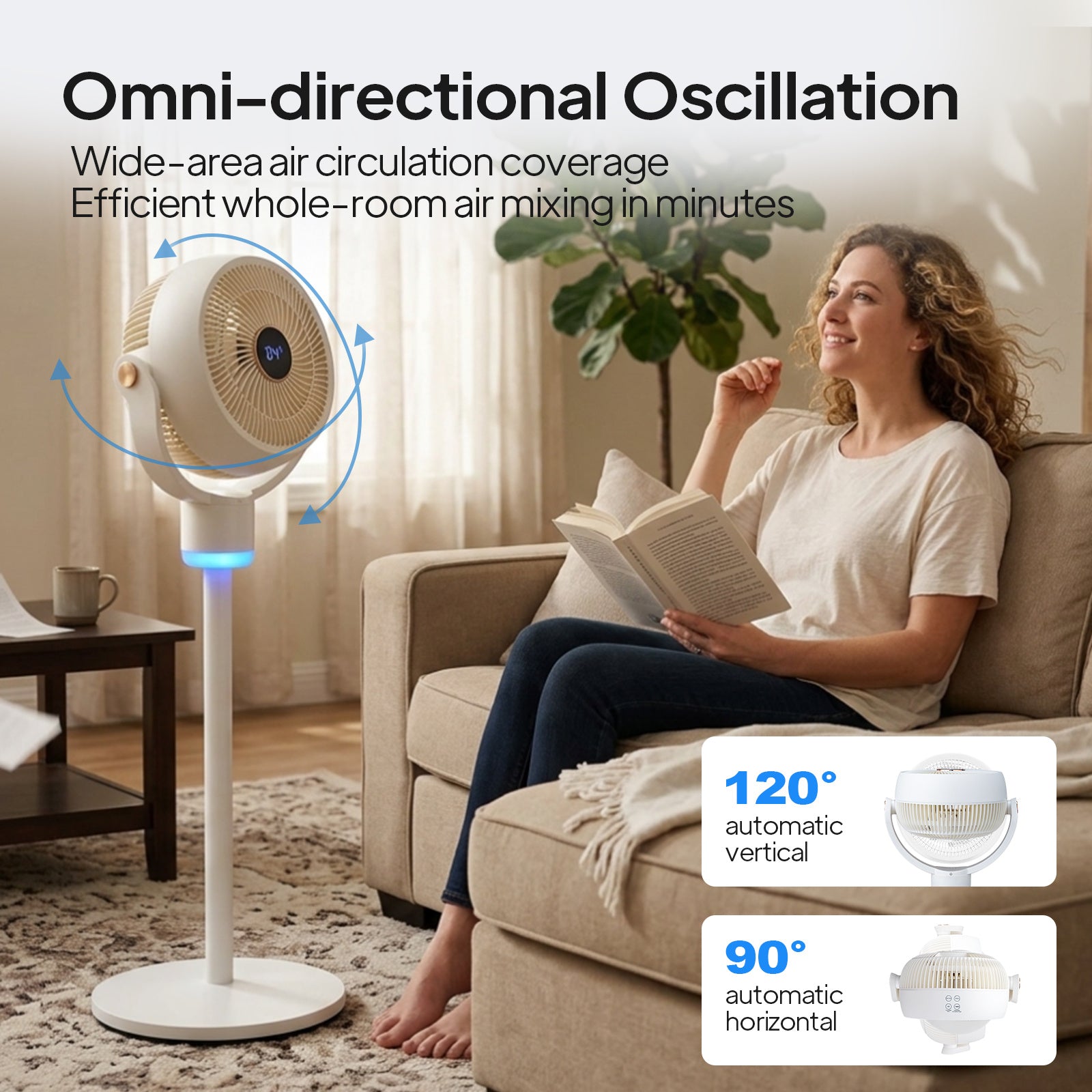 40'' Standing Fan for Bedroom, 120°+90°Omni-Directional Oscillating Fan, 3-In-1 Pedestal & Tabletop Fan with 3 Speeds, 12H Timer, Adjustable Height, Air Circulator Fan