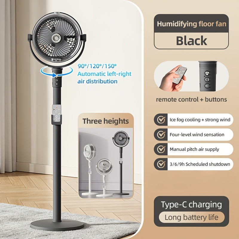 Modern 3-In-1 Humidifying Misting Floor Fan, 3-Level Height Adjustable Pedestal Fan W\u002F Remote, Auto-Oscillating Cooling Fan, 4-Speed Powerful Quiet Motor, 9H Smart Timer, Arctic Ice Mist Air Circulator for Home Bedroom Office, Sleek Design