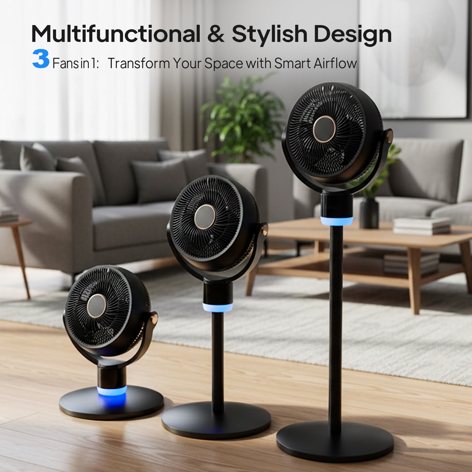 40'' Standing Fan for Bedroom, 120°+90°Omni-Directional Oscillating Fan, 3-In-1 Pedestal & Tabletop Fan with 3 Speeds, 12H Timer, Adjustable Height, Air Circulator Fan