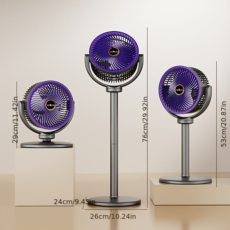 All-In-One Adjustable Floor Fan | 5 Wind Speeds, USB Charging Port, 360 Degree Adjustment, Three-Fan Design, High Power, Large Capacity Battery, Great Partner for Home, Bedroom, Living Room, Camping, Fishing, Work