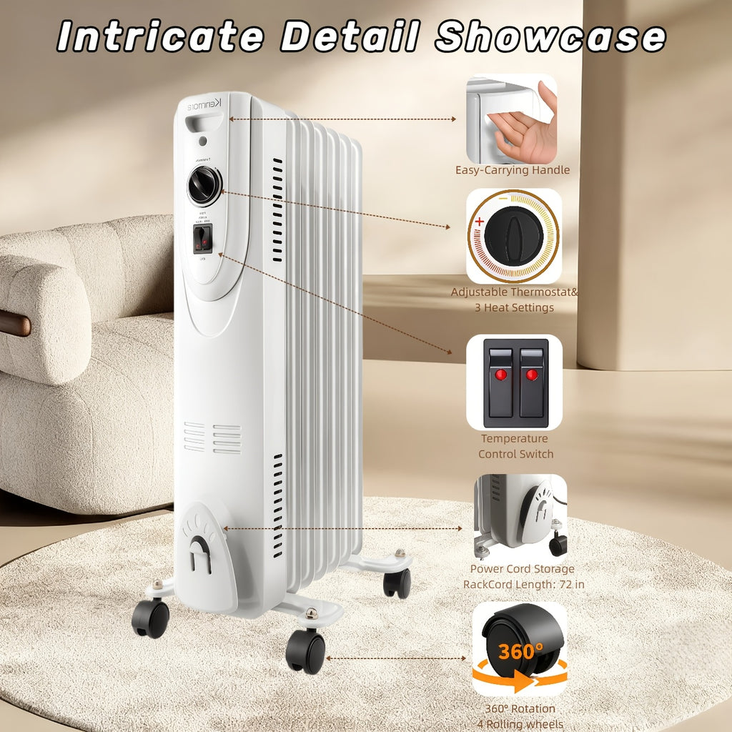 Portable Large Ceramic Oil-Filled Radiator Heater 1600W Adjustable Thermostat, Fast Heating & Constant Temperature, 24-Hour Timer, Quiet & Anti-Scald, Tip-Over & Overheat Protection, Perfect for Large Rooms, Living Rooms, Patios, Bedrooms And Offices