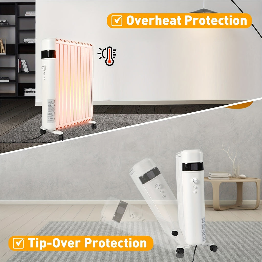 Space Heater, Convection Panel Space Heater, 1500W, Electric Space Heaters For Indoor Use, Quiet Fast Heating With Wheels & Handle, Overheat & Tip Over Protection, 2 Heating Modes For Room Office