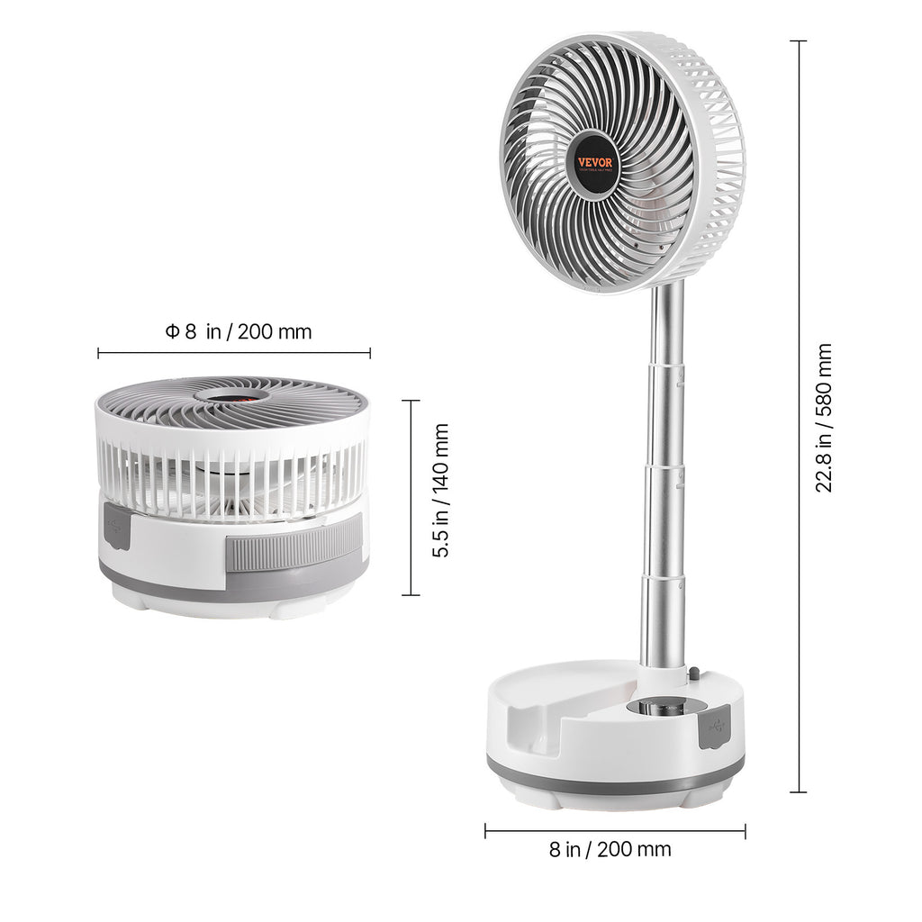 VEVOR 8 inch Foldable Rechargeable Oscillating Fan 3 in 1 Remote 8 Speeds