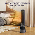 1500W PTC Tower Heater with Humidifier Function, 3D Flame Effect, Oscillating for Large Room, 12H Timer, Quiet for Bedroom, Office