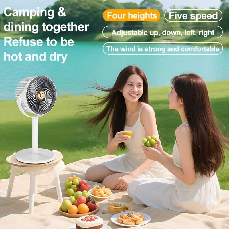 Adjustable Height Fan, 5 Speed Settings, Type-C Charging Port Lithium Battery Powered, Air Circulation Device, Modern Fan USB Charging Port
