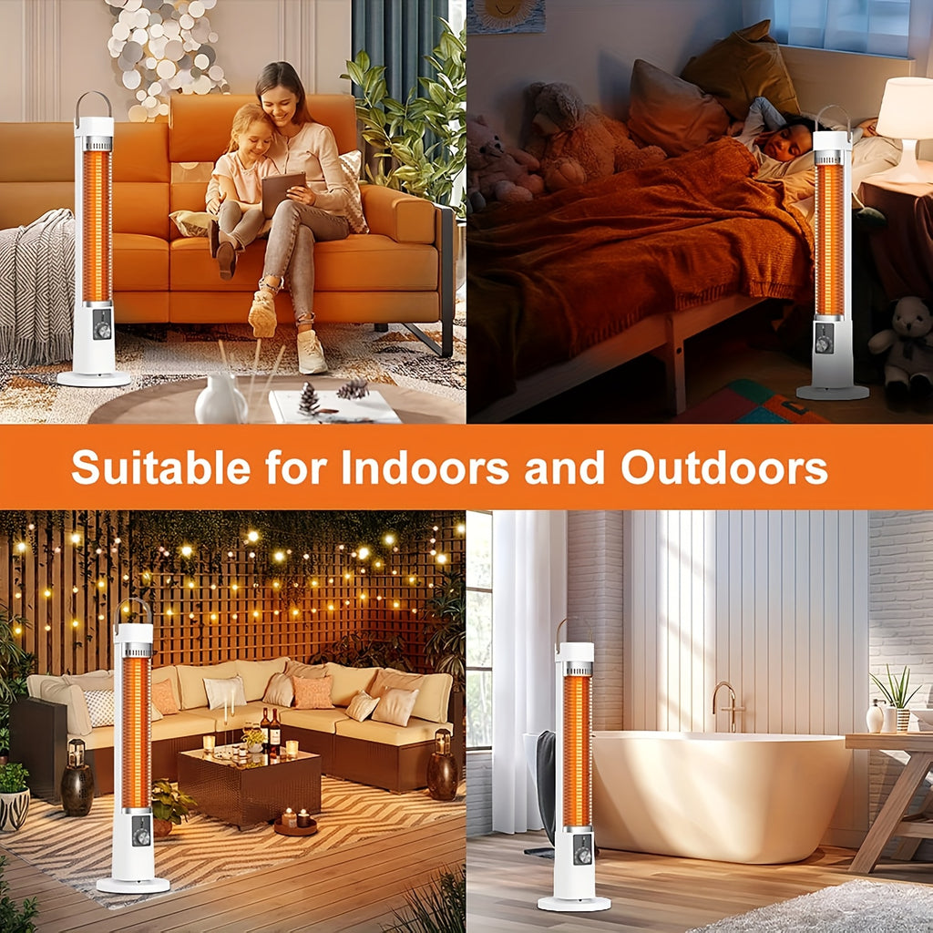 1500W Portable Infrared Heater, Indoor Outdoor Tower Space Heater with Tip-Over & Overheat Protection, 60° Oscillation, Remote Control, 12H Timer, for Patio, Living Room, Office, Nursery, Pet-Friendly