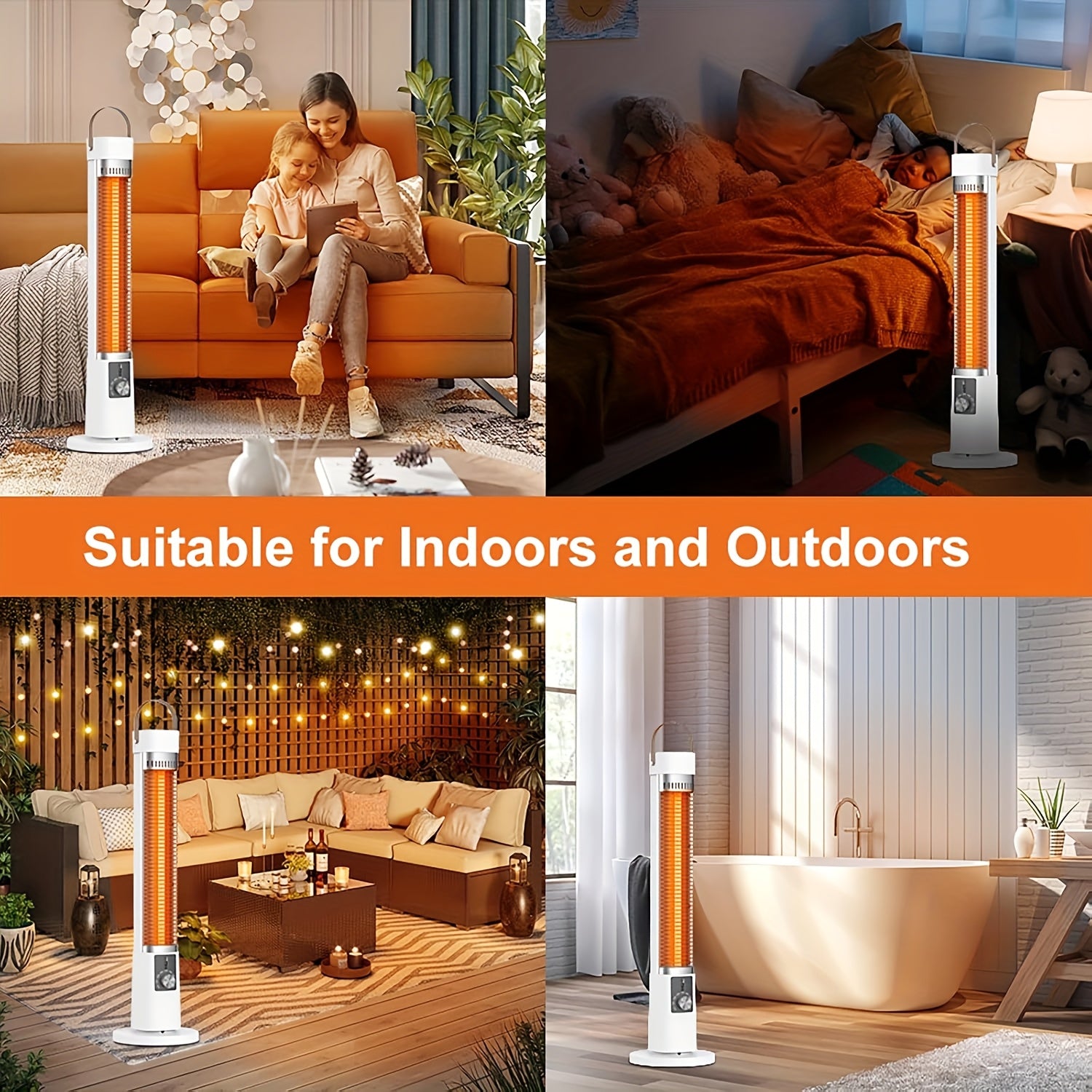 1500W Portable Infrared Heater, Indoor Outdoor Tower Space Heater with Tip-Over & Overheat Protection, 60° Oscillation, Remote Control, 12H Timer, for Patio, Living Room, Office, Nursery, Pet-Friendly