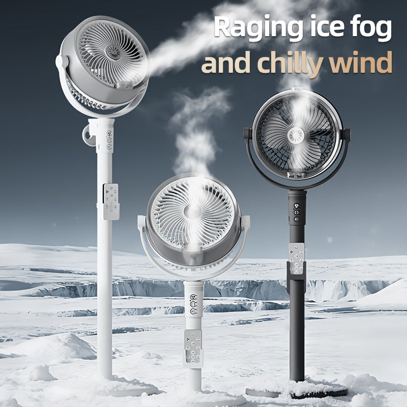 Modern 3-In-1 Humidifying Misting Floor Fan, 3-Level Height Adjustable Pedestal Fan W\u002F Remote, Auto-Oscillating Cooling Fan, 4-Speed Powerful Quiet Motor, 9H Smart Timer, Arctic Ice Mist Air Circulator for Home Bedroom Office, Sleek Design