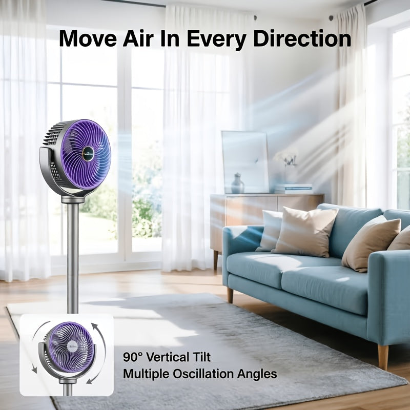 All-In-One Adjustable Floor Fan | 5 Wind Speeds, USB Charging Port, 360 Degree Adjustment, Three-Fan Design, High Power, Large Capacity Battery, Great Partner for Home, Bedroom, Living Room, Camping, Fishing, Work