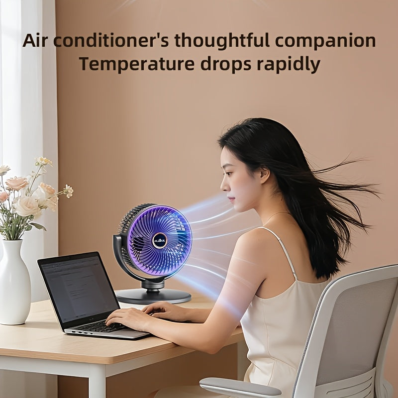All-In-One Adjustable Floor Fan | 5 Wind Speeds, USB Charging Port, 360 Degree Adjustment, Three-Fan Design, High Power, Large Capacity Battery, Great Partner for Home, Bedroom, Living Room, Camping, Fishing, Work