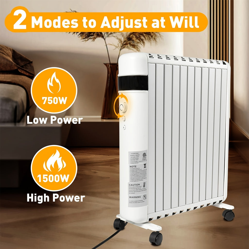 Space Heater, Convection Panel Space Heater, 1500W, Electric Space Heaters For Indoor Use, Quiet Fast Heating With Wheels & Handle, Overheat & Tip Over Protection, 2 Heating Modes For Room Office