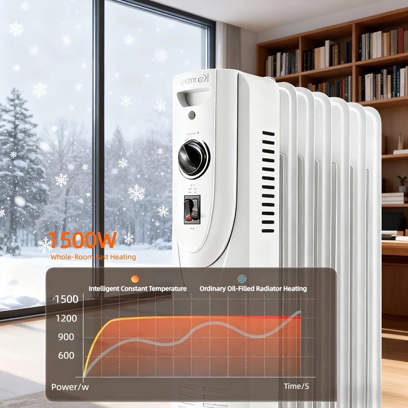 Portable Large Ceramic Oil-Filled Radiator Heater 1600W Adjustable Thermostat, Fast Heating & Constant Temperature, 24-Hour Timer, Quiet & Anti-Scald, Tip-Over & Overheat Protection, Perfect for Large Rooms, Living Rooms, Patios, Bedrooms And Offices