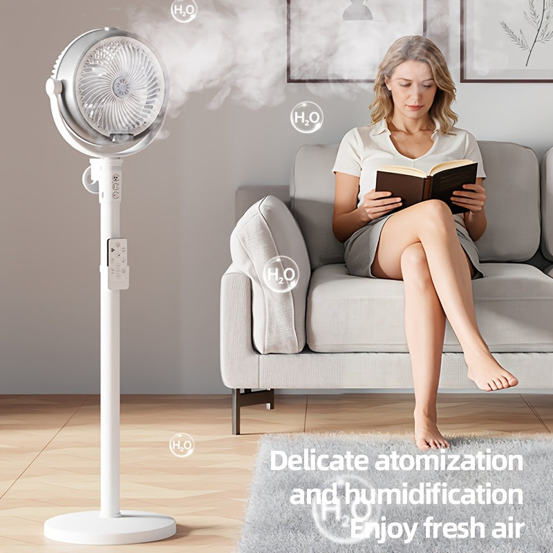 Modern 3-In-1 Humidifying Misting Floor Fan, 3-Level Height Adjustable Pedestal Fan W\u002F Remote, Auto-Oscillating Cooling Fan, 4-Speed Powerful Quiet Motor, 9H Smart Timer, Arctic Ice Mist Air Circulator for Home Bedroom Office, Sleek Design