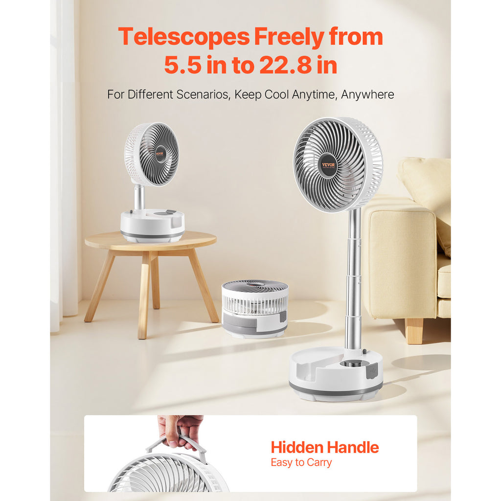 VEVOR 8 inch Foldable Rechargeable Oscillating Fan 3 in 1 Remote 8 Speeds