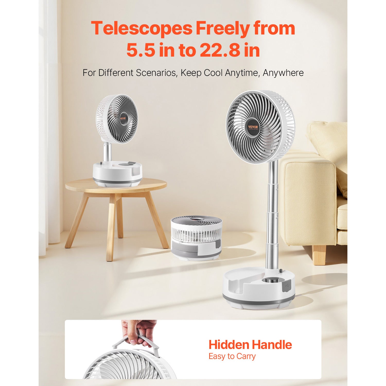 VEVOR 8 inch Foldable Rechargeable Oscillating Fan 3 in 1 Remote 8 Speeds