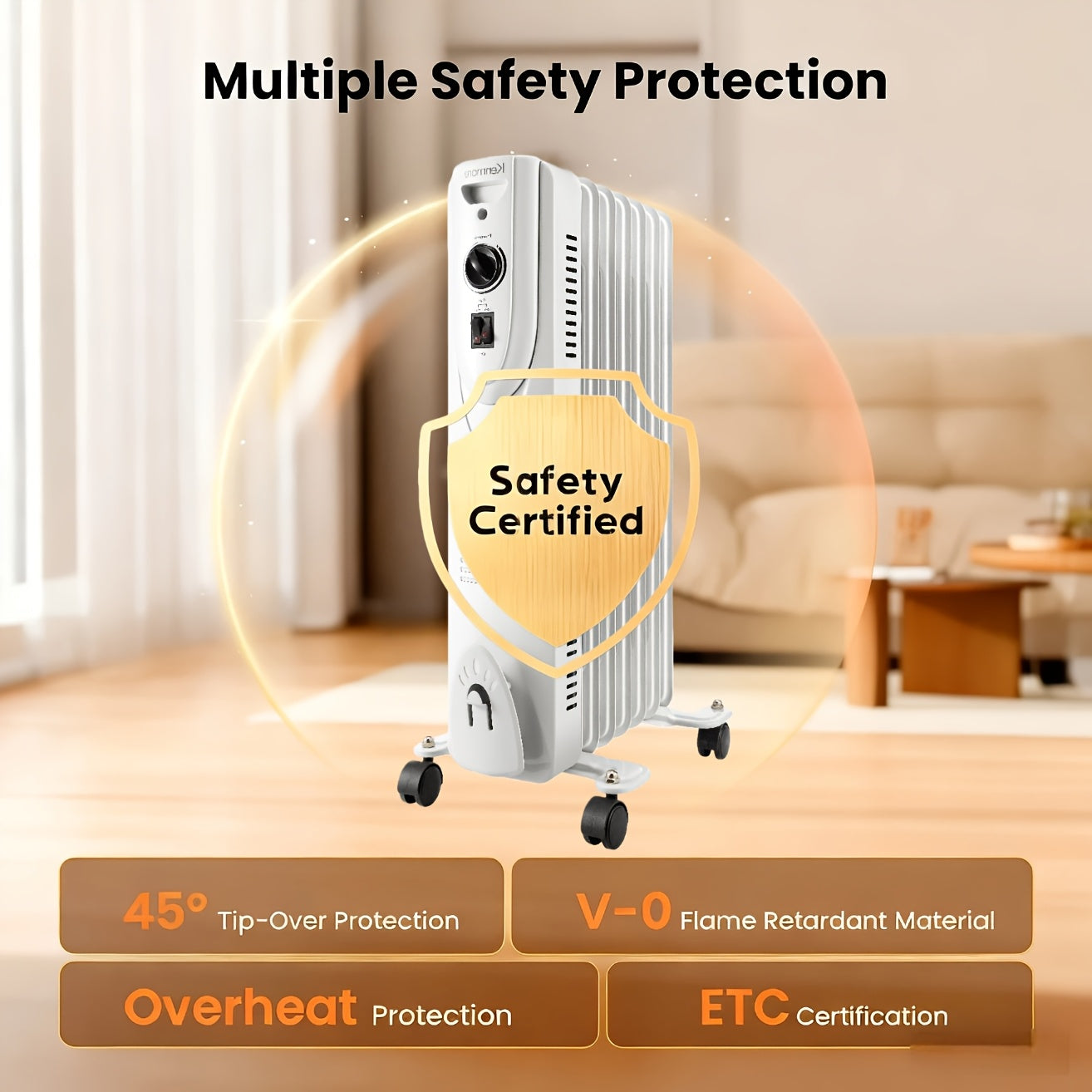 Portable Large Ceramic Oil-Filled Radiator Heater 1600W Adjustable Thermostat, Fast Heating & Constant Temperature, 24-Hour Timer, Quiet & Anti-Scald, Tip-Over & Overheat Protection, Perfect for Large Rooms, Living Rooms, Patios, Bedrooms And Offices