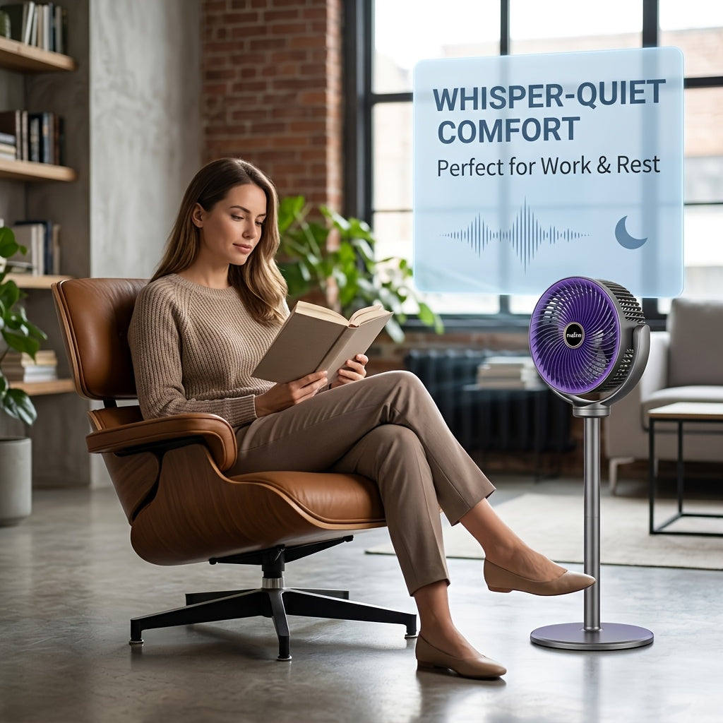 All-In-One Adjustable Floor Fan | 5 Wind Speeds, USB Charging Port, 360 Degree Adjustment, Three-Fan Design, High Power, Large Capacity Battery, Great Partner for Home, Bedroom, Living Room, Camping, Fishing, Work