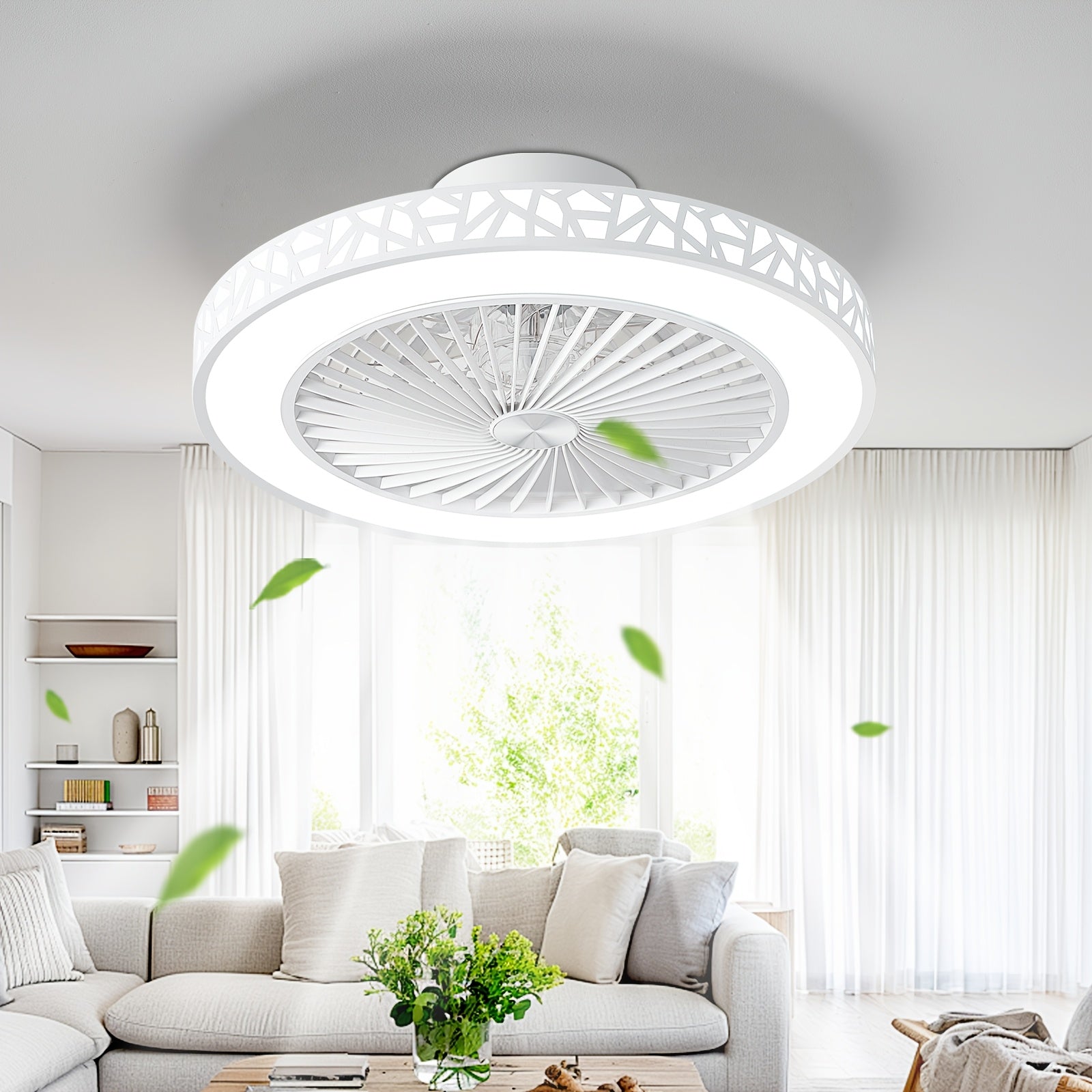 18.9inch Ceiling Fan with A Bird's Nest Texture And Deflector; 3-color, 6-speed Reversible LED Dimmable Fan; 1\u002F2\u002F4-hour Timer with Light Memory; DC Motor Operates At Less Than 35 Decibels; Promotes Air Circulation; A Bedroom Ceiling Fan for All