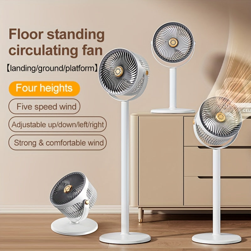 Adjustable Height Fan, 5 Speed Settings, Type-C Charging Port Lithium Battery Powered, Air Circulation Device, Modern Fan USB Charging Port