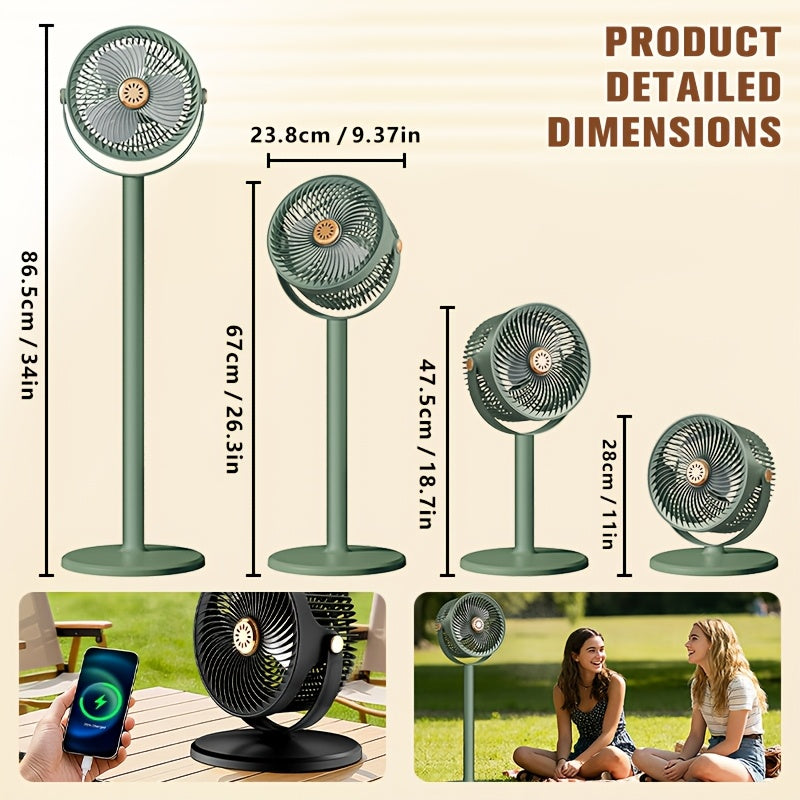 Multi-functional Fan, 2-in-1 Portable Fan, USB Rechargeable Mobile Fan, 360° Up And Down Adjustment, 5-speed Wind Adjustment, 4 Adjustable Heights, Camping Fan, Suitable for Bedroom, Outdoors, Picnic, Party, Office Back-to-school Season Holiday Gifts